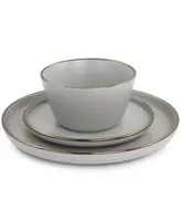 Elama Simon 16 Piece Stoneware Dinnerware Set, Service for 4 - Matte Slate with Gold