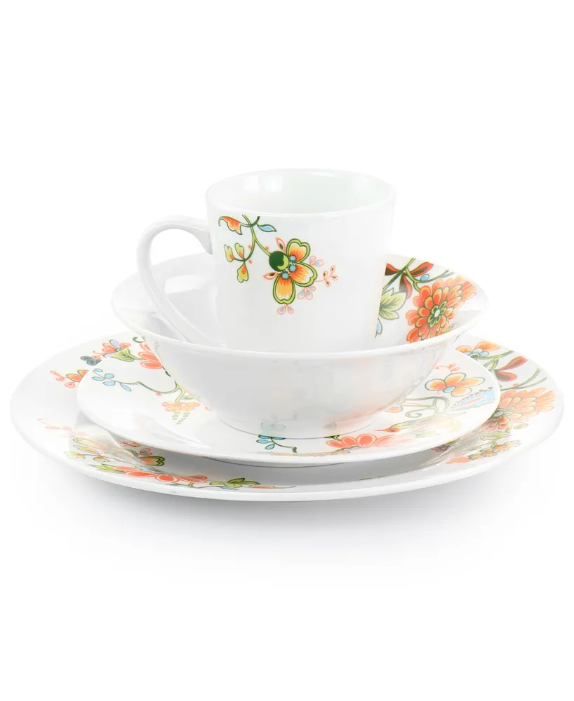 Elama Floral Zoe 16 Piece Round Porcelain Dinnerware Set, Service for 4 - Multi