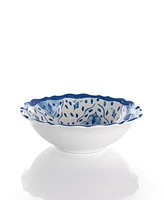 Elama Blue Flower 12 Piece Scalloped Lightweight Melamine Dinnerware Set, Set of 4
