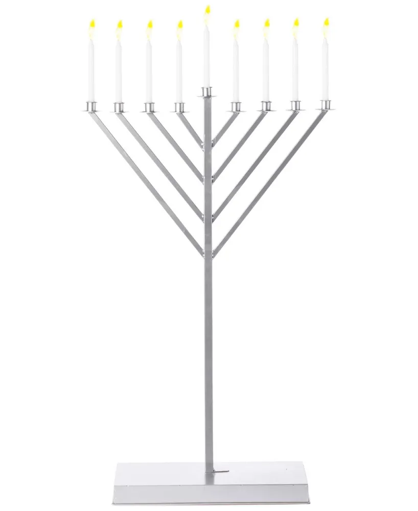 Coated Hanukkah Menorah for Synagogue, Large - Silver