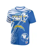 Men's Nfl X Staple Blue Los Angeles Chargers Team Slogan All Over Print Short Sleeve T-shirt