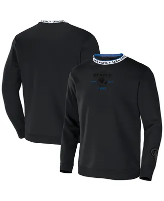 Men's Nfl X Staple Black Los Angeles Rams Embroidered Fundementals Globe Pullover Crew Sweatshirt