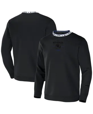 Men's Nfl X Staple Black New England Patriots Embroidered Fundementals Globe Pullover Crew Sweatshirt