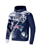 Men's Nfl X Staple Navy New England Patriots Team Slogan All Over Print Pullover Hoodie