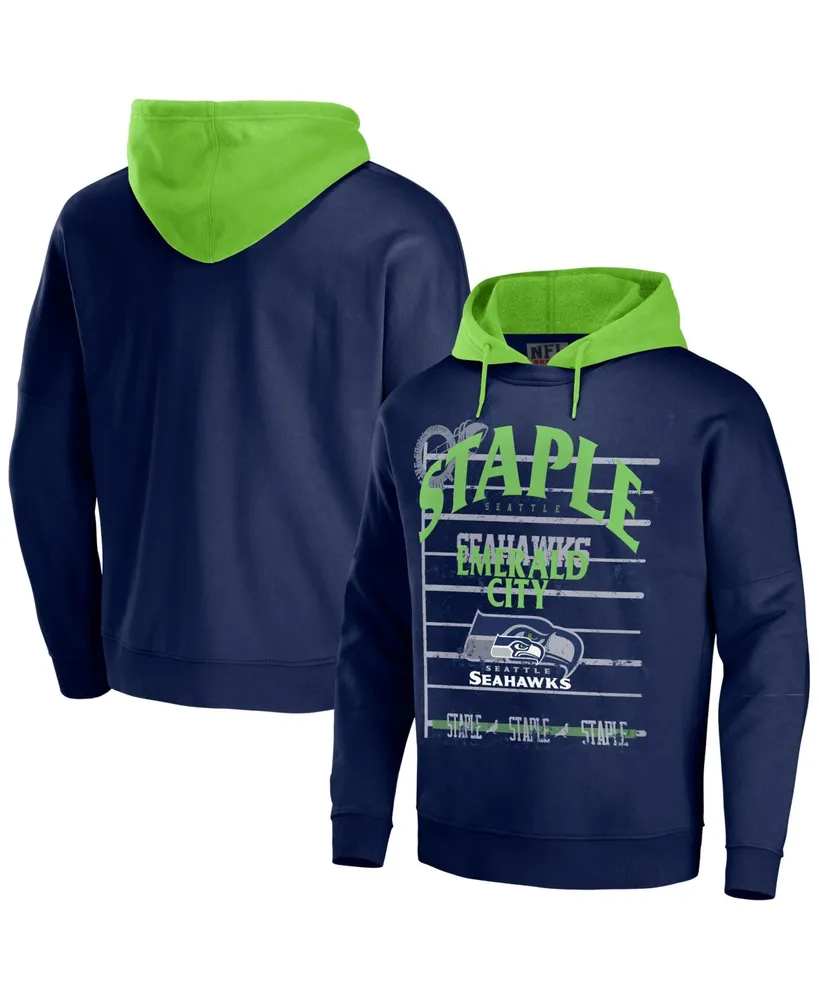 Men's Nfl X Staple Navy Seattle Seahawks Oversized Gridiron Vintage-Like Wash Pullover Hoodie