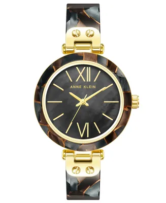 Anne Klein Women's Three-Hand Quartz and Resin with Gold-Tone Alloy Accents Bangle Watch, 34mm