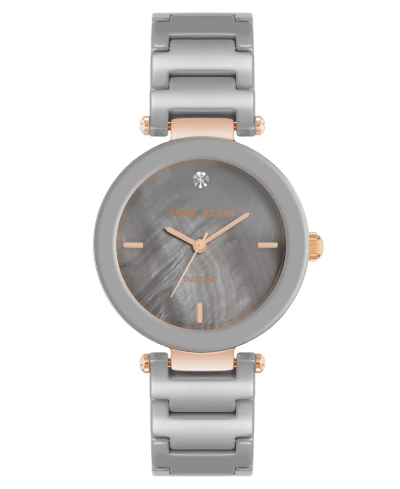 Anne Klein Women's Three-Hand Quartz Taupe Ceramic Link Bracelet Watch, 33mm - Rose Gold