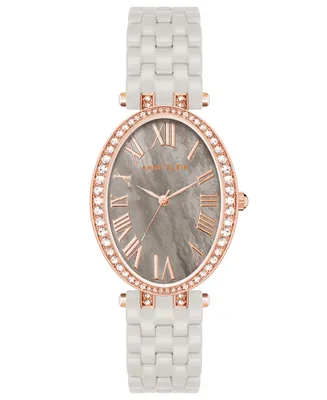 Anne Klein Women's Three-Hand Quartz Taupe Ceramic Bracelet Watch, 27mm - Rose Gold