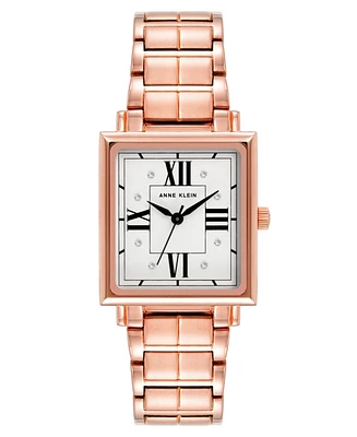 Anne Klein Women's Three-Hand Quartz Square Rose Gold-Tone Alloy Bracelet Watch, 27mm - Rose Gold