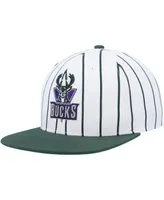 Men's Mitchell & Ness White Milwaukee Bucks Hardwood Classics Pinstripe Snapback Hat