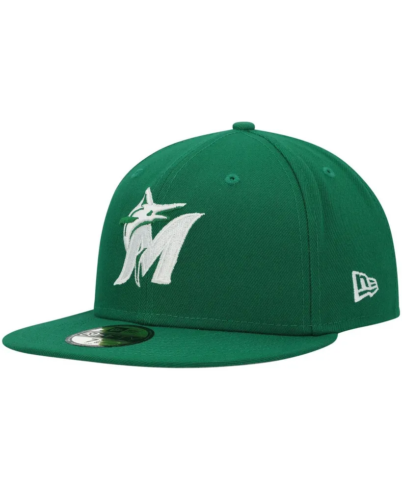 Men's New Era Kelly Green Miami Marlins Logo White 59FIFTY Fitted Hat