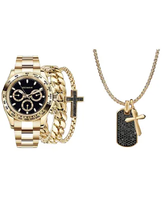 Rocawear Men's Shiny Gold-Tone Metal Bracelet Watch 45mm Set - Matte Black, Shiny Gold