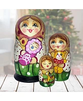 G.DeBrekht Little Baby Girl Matreshka Holiday Nesting Hand-Painted Doll, Set of 3