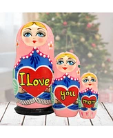 G.DeBrekht I Love You Mom Matreshka Holiday Nesting Hand-Painted Doll, Set of 3