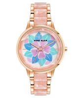 Anne Klein Women's Three-Hand Quartz Rose Gold-Tone Alloy with Pink Resin Bracelet Watch, 37mm