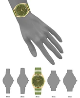 Anne Klein Women's Three-Hand Quartz Green and Gold-Tone Alloy Bangle Watch, 34mm