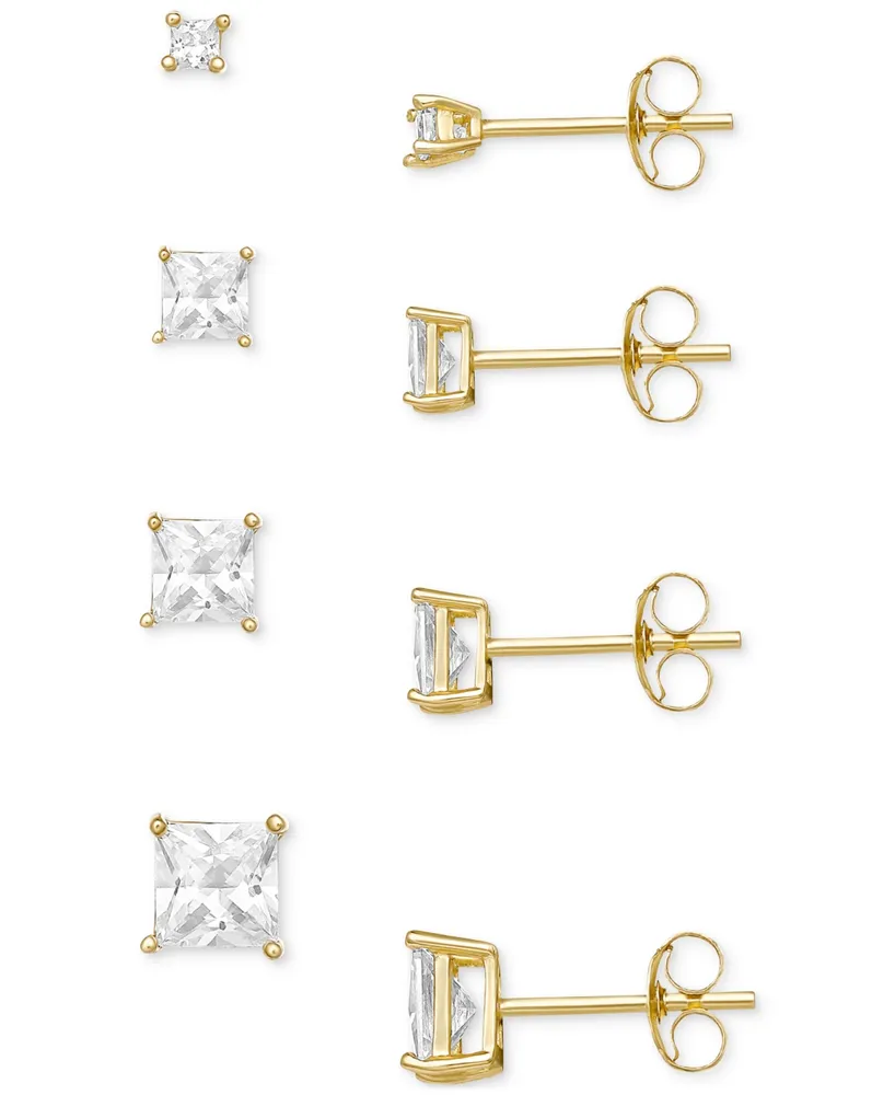 Giani Bernini 4-Pc. Set Cubic Zirconia Princess Stud Earrings in 18k Gold-Plated Sterling Silver, Created for Macy's