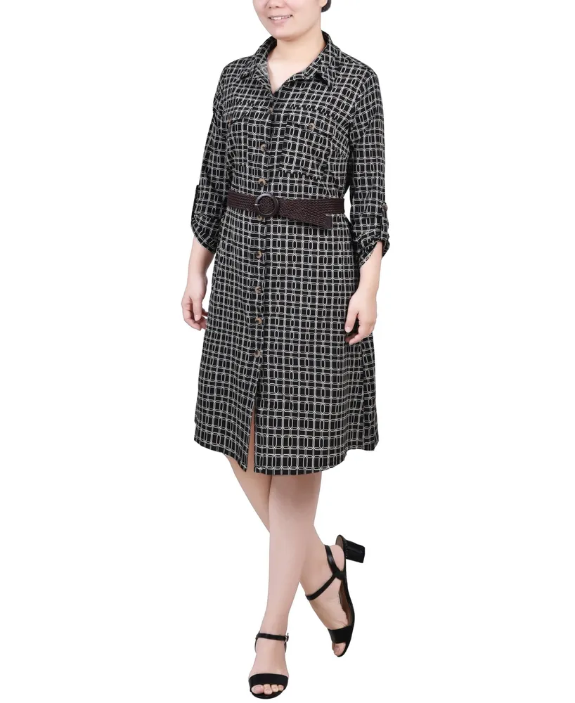 Ny Collection Petite 3/4 Roll Tab Sleeve Shirtdress