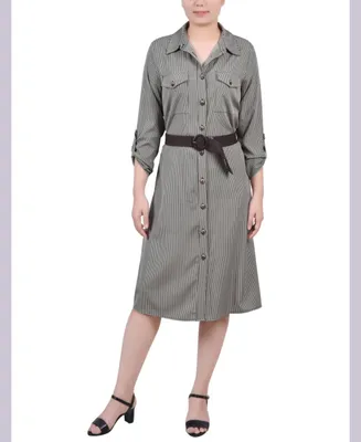 Ny Collection Petite 3/4 Roll Tab Sleeve Shirtdress