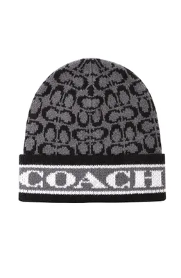 Coach Women's Signature Logo Soft Rib Knit Cuff Beanie