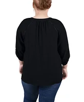 Ny Collection Plus Raglan Sleeve Split Neck Blouse