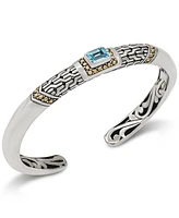 Devata Blue Topaz & Bali Cuff Bracelet Sterling Silver and 18K Gold Accents, Medium