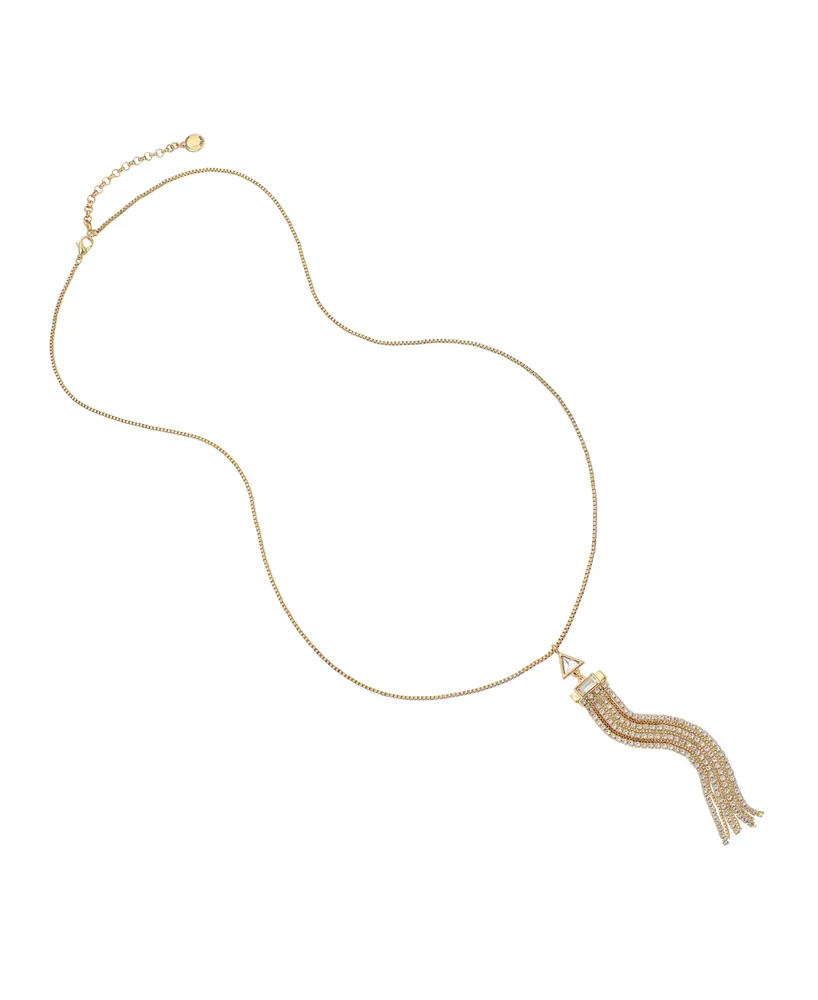 Steve Madden Stone Fringe Pendant Necklace - Crystal, Gold