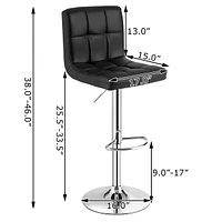 Set of 2 Adjustable Bar Stools Pu Leather Swivel Kitchen Counter Pub Chair