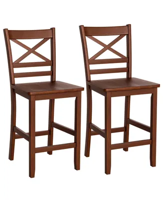 Set of 2 Bar Stools 24'' Counter Height Chairs Walnut
