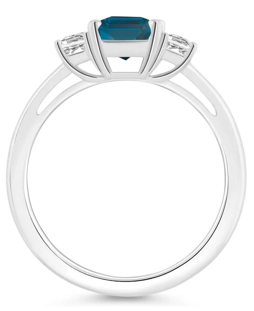 Macy's Women's London Blue Topaz (2 ct.t.w.) and White (3/4 3-Stone Ring Sterling Silver