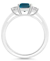 Macy's Women's London Blue Topaz (2 ct.t.w.) and White (3/4 3-Stone Ring Sterling Silver