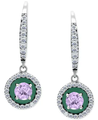 Giani Bernini Amethyst (1/4 ct. t.w.), Cubic Zirconia, & Enamel Circle Dangle Hoop Earrings Sterling Silver (Also Additional Stones), Created fo