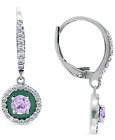 Giani Bernini Amethyst (1/4 ct. t.w.), Cubic Zirconia, & Enamel Circle Dangle Hoop Earrings Sterling Silver (Also Additional Stones), Created fo