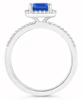 Macy's Lab-Grown Sapphire (2 ct. t.w.) and White (1/4 Halo Ring 10K Gold