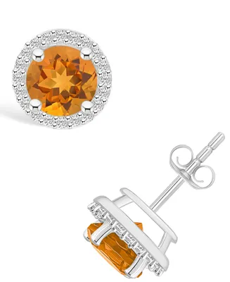Macy's Citrine (1-1/2 ct. t.w.) and Lab Grown Sapphire (1/5 ct. t.w.) Halo Studs in 10K White Gold