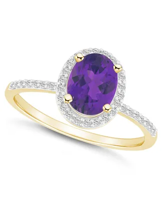 Macy's Amethyst (1-1/5 ct. t.w.) and Lab Grown Sapphire (1/5 Halo Ring 10K Yellow Gold