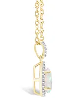 Lab Grown Opal (2/5 ct. t.w.) and Lab Grown Sapphire (1/6 ct. t.w.) Halo Pendant Necklace in 10K Yellow Gold