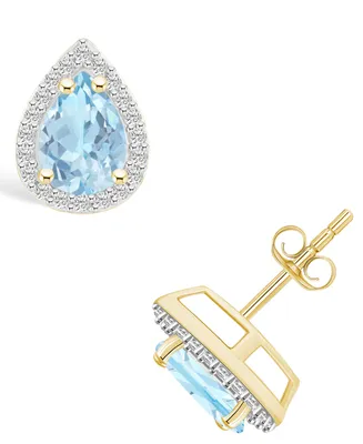 Lab Grown Spinel Aquamarine (1-2/5 ct. t.w.) and Lab Grown Sapphire (1/5 ct. t.w.) Halo Studs in 10K Gold