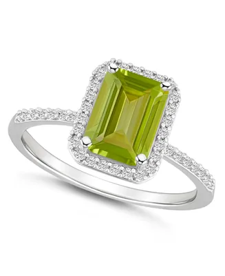 Peridot (1-2/3 ct. t.w.) and Lab-Grown Sapphire (1/4 Halo Ring 10K White Gold