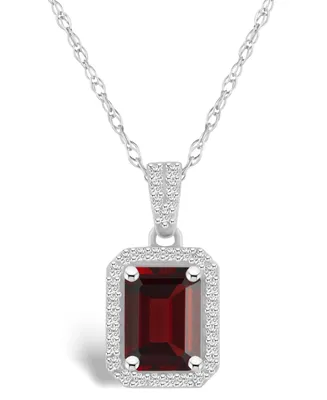 Macy's Garnet (1-9/10 ct. t.w.) and Lab Grown Sapphire (1/5 ct. t.w.) Halo Pendant Necklace in 10K White Gold