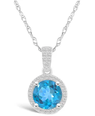 Macy's Topaz (1-2/3 ct. t.w.) and Lab Grown Sapphire (1/6 ct. t.w.) Halo Pendant Necklace in 10K White Gold