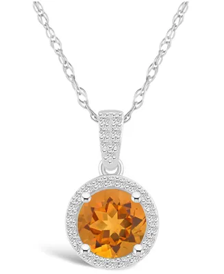 Macy's Citrine (1-1/4 ct. t.w.) and Lab Grown Sapphire (1/6 ct. t.w.) Halo Pendant Necklace in 10K White Gold