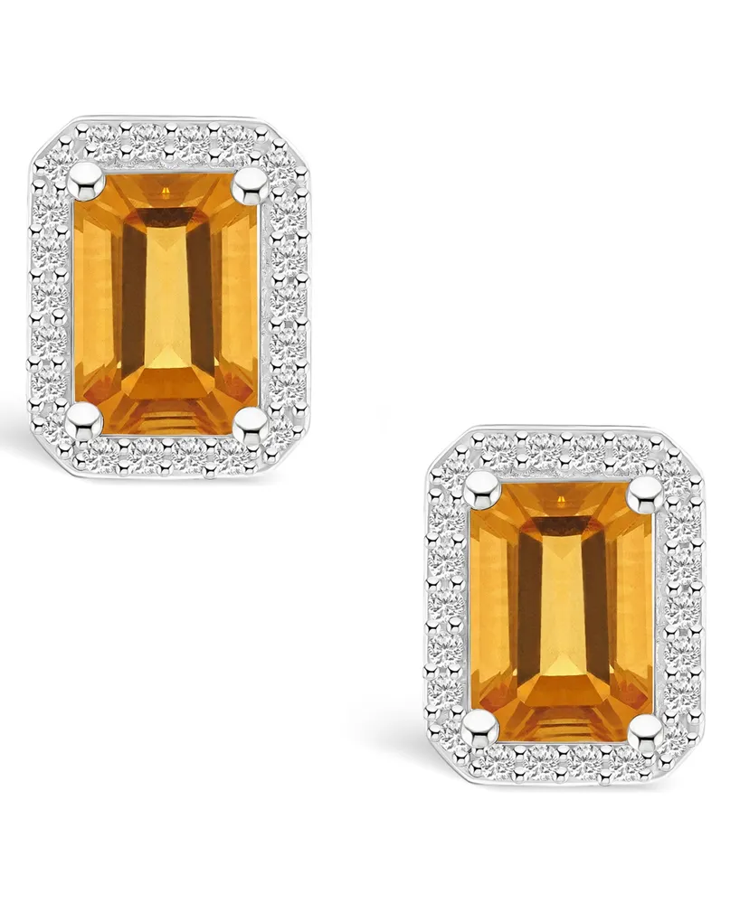 Citrine (2 ct. t.w.) and Lab Grown Sapphire (1/4 ct. t.w.) Halo Studs in 10K White Gold