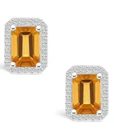 Citrine (2 ct. t.w.) and Lab Grown Sapphire (1/4 ct. t.w.) Halo Studs in 10K White Gold