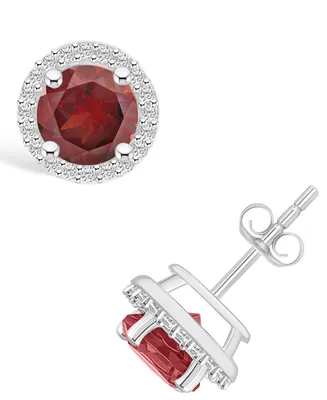 Garnet (2-1/5 ct. t.w.) and Lab Grown Sapphire (1/5 ct. t.w.) Halo Studs in 10K White Gold