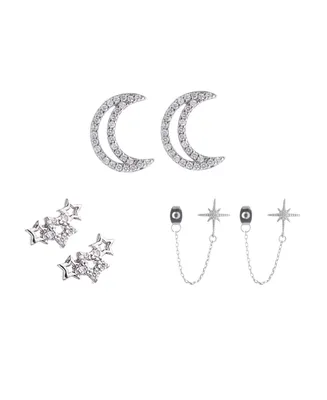 Nicole Miller Crystal Stones Celestial Earring Set, 6 pieces - Silver