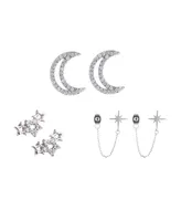 Nicole Miller Crystal Stones Celestial Earring Set, 6 pieces - Silver