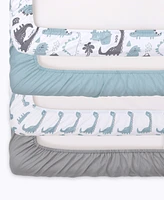 The Peanutshell Fitted Crib Sheets for Baby Boy or Baby Girl, 4 Pack Set, Blue Dino