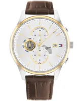 Tommy Hilfiger Men's Brown Leather Strap Watch 44mm