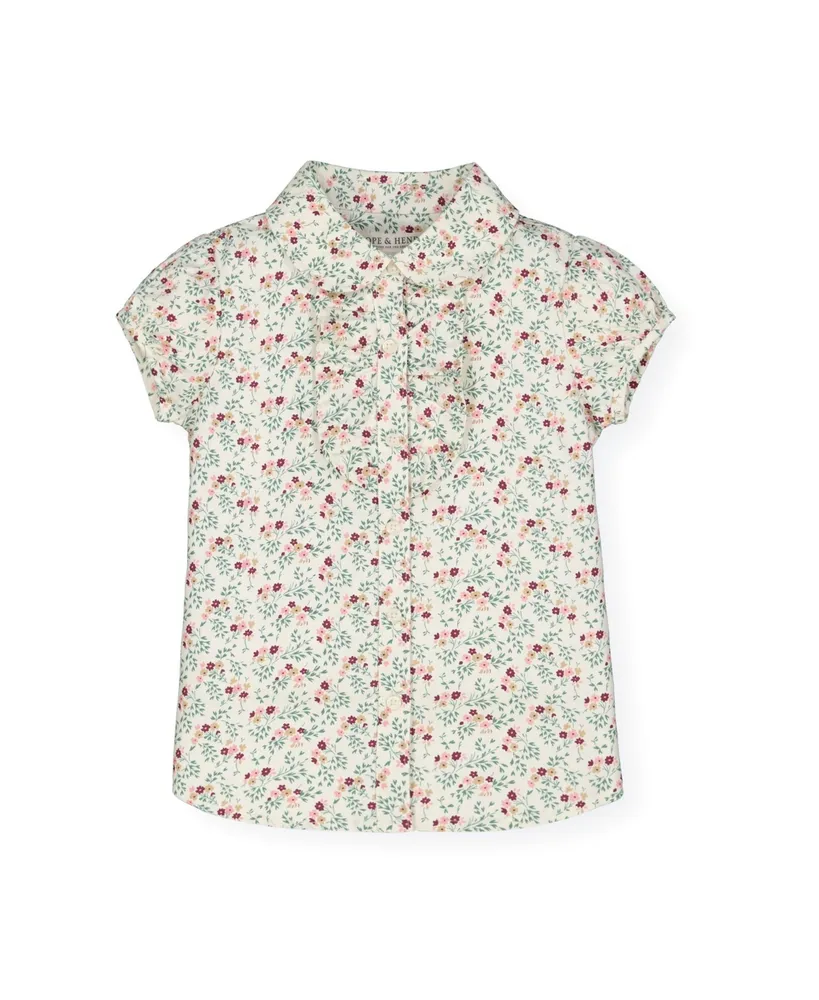 Hope & Henry Toddler Girls Ruffle Front Shirt with Puff Sleeves